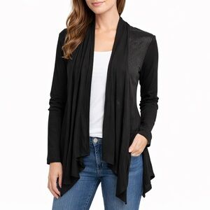 Mel & Mo Women’s Black Open Front Cardigan Medium Draped Rayon Blend